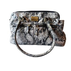 Marc Fisher Snakeskin Satchel Shoulder‎ Bag Top Handle Compartments Beige Gray